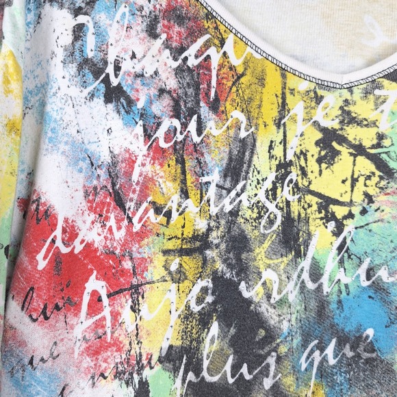 Jess & Jane Top Womens 2X Artsy Abstract Art To Wear Colorful Casual Rhinestones - Picture 4 of 8